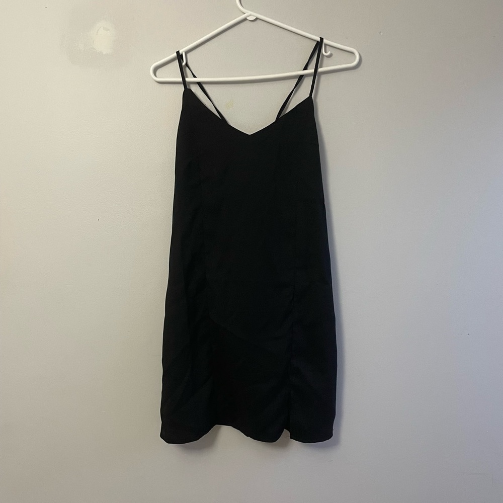 Black mini slip dress w tie at the back